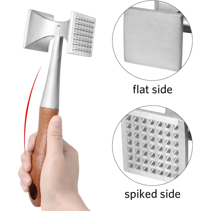 Fleischklopfer Asdirne: міцний молоток для м'яса зі сталі з дерев'яною ручкою, 26 см, 2 в 1