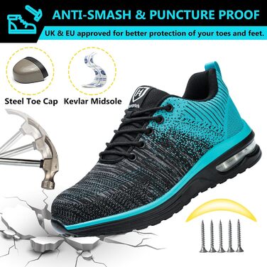 Черевики робочі чоловічі/жіночі, захисні, спортивні, з металевим підноском, антиковзаючі, дихаючі (47 EU, Цянь)