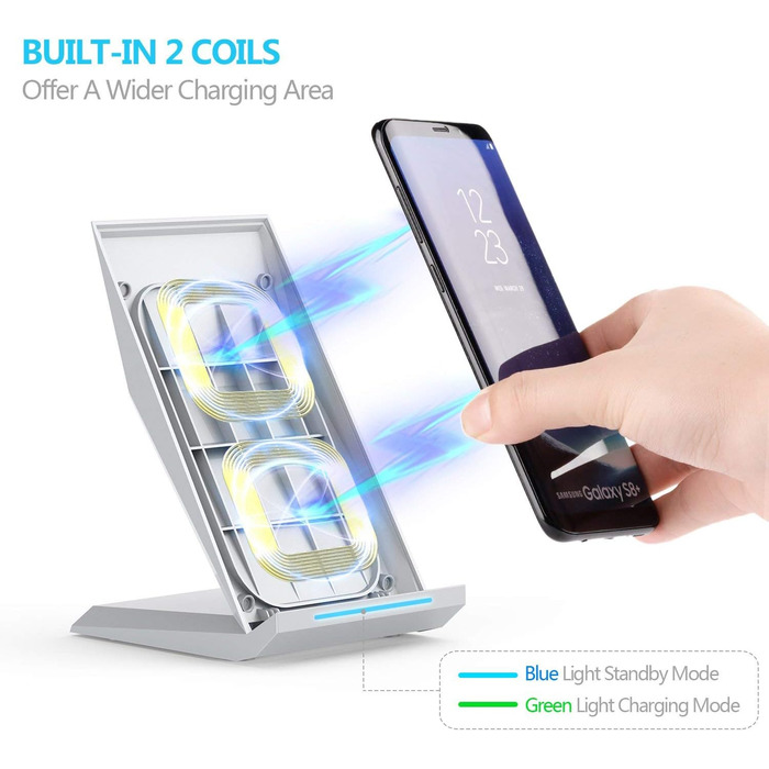 Бездротовий зарядний пристрій NANAMI для iPhone 17/16/15/14/13/12/11 Pro Max/XS/XR/X/8+, Samsung Galaxy S26/S25/S24/S23 - Швидка індуктивна зарядка, сріблястий колір