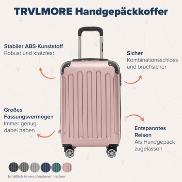 Валіза ручної поклажі TRVLMORE 54x36x20 см, рожева, з колесами