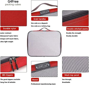 Органайзери для валізи G4Free (6 шт.) - набір для подорожей, червоний (1S+2M+2L+XL)