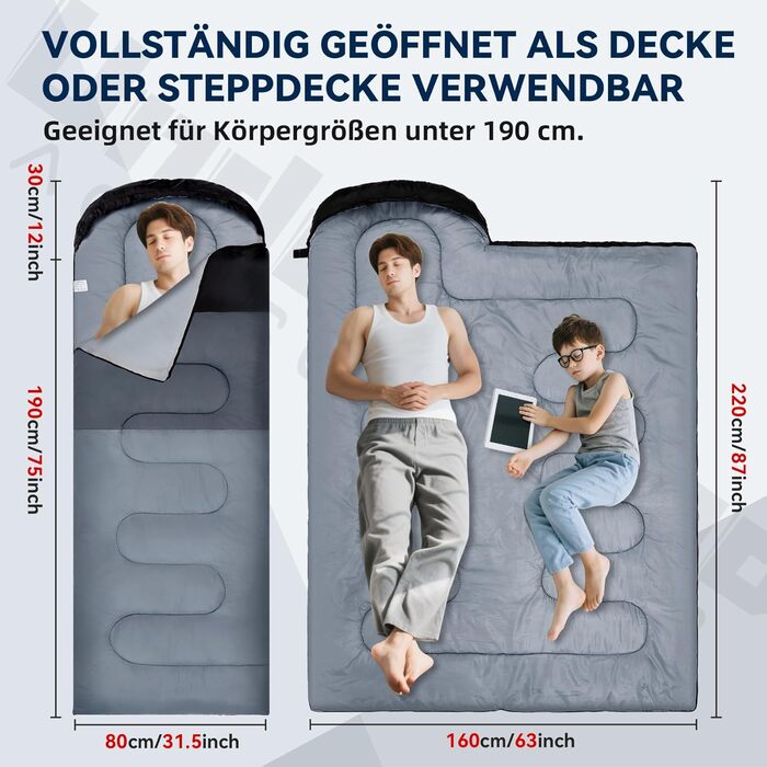 Спальні мішки для дорослих та дітей – ультралегкі, компактні спальні мішки на 3 сезони для походів та кемпінгу. Чорний, 1,3 кг