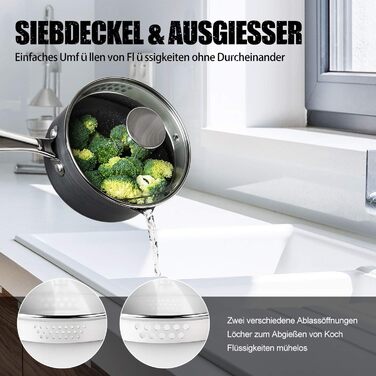 Набір каструль та сковорідок Michelangelo Kochtopf Set 10 шт. з кришкою, індукційне дно, чорний, з сито-кришкою та пароваркою