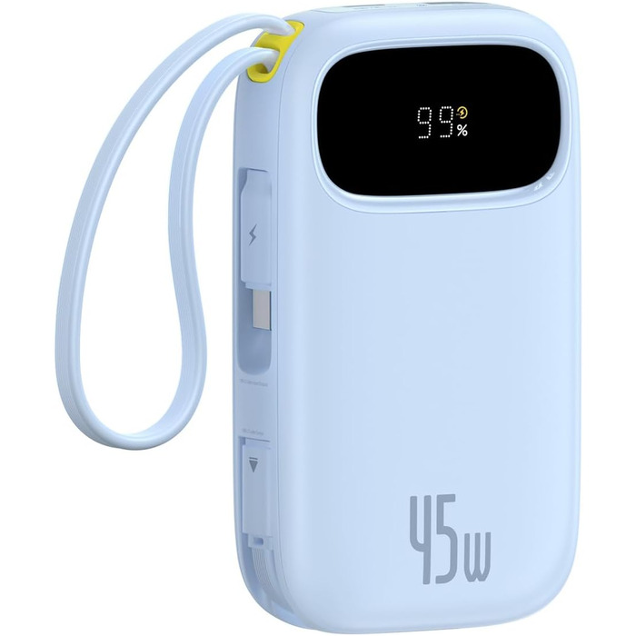 Power Bank Baseus QPow3 20000mAh 45W з 3 USB-C та 1 USB-A, PD3.0, QC4.0, LED дисплей, 2 кабелі USB-C, для iPhone, iPad, Galaxy (Блакитний)