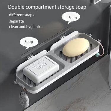 Підставка для мила з піддоном, сіра. Без свердління. Для душу, кухні, ванної кімнати