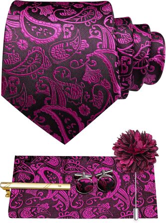 Комплект чоловічого жилета Hi-Tie: однотонний оксамит Paisley, краватка, метелик, нагрудна хустка, запонки, бутоньєрка, для смокінга та бізнесу (3XL, яскраво-рожевий)