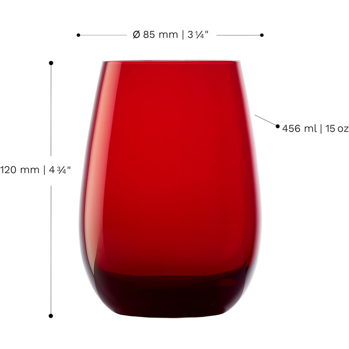 Stölzle Lausitz ELEMENTS Glasses 465 ml Red I Drinking Glasses 6-Piece Set I Dishwasher-Safe Glass Set I High Impact Resistance I Universal Glasses as Water Glasses, Juice Glasses, Whiskey Glasses