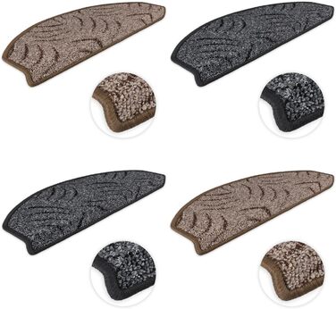 Ступінчасті килимки для сходів Prerow від Kettelservice-Metzker, напівокруглі, антрацит, 15 шт.