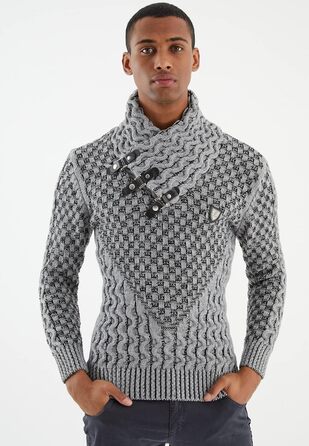 Чоловічий в'язаний пуловер Leif Nelson з коміром-стійкою, теплий зимовий пуловер, regular fit, для повсякденного та ділового стилю, доступний у різних розмірах та кольорах (3XL, сіро-чорний)