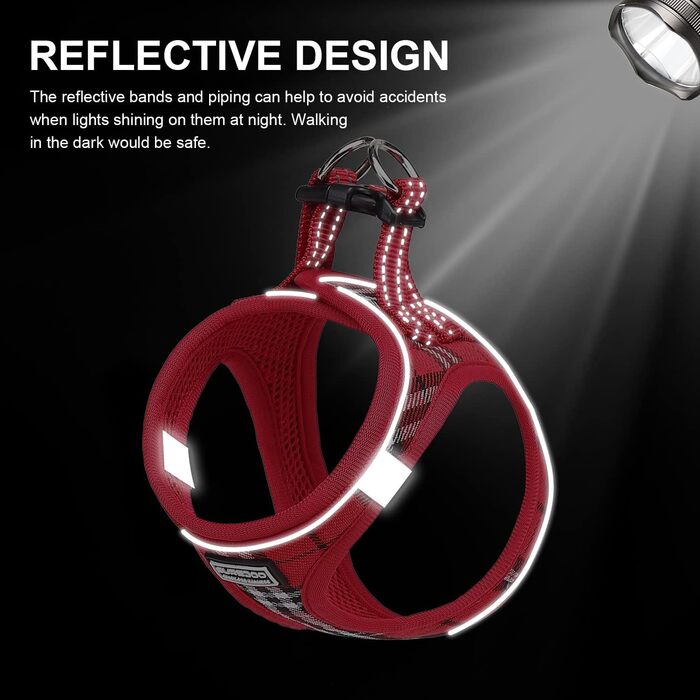 Шлейка для собак Suredoo для маленьких собак з повідком, анти-тягнуча, світловідбиваюча, дихаюча, нагрудна, для цуценят (Червоно-біла клітинка, M, Обхват грудей: 34-39см)