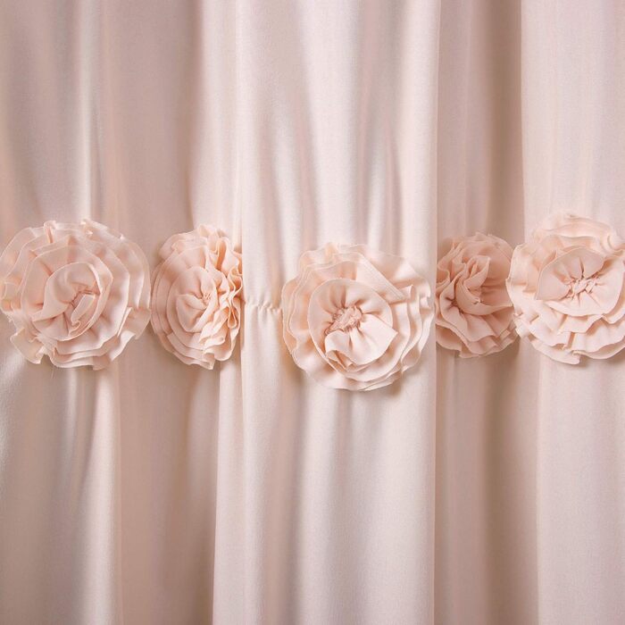 Штора для душу Lush Decor Darla з рюшами та квітковим малюнком, поліестер, біла, 183x183 см (Пудровий)