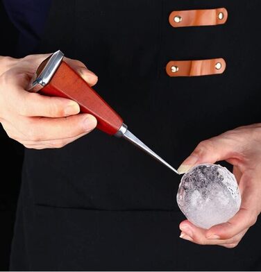 Stainless steel ice pick with ice tongs, pick tool for breaking ice, non-slip wooden handle for easy gripping, 16.5 cm length