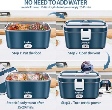 100W Heated Lunchbox Portable Electric Lunchbox 1.8L 3-in-1 12V/24V/220V for Car/Truck/Office/Home Electric Food Container with Fork & Spoon