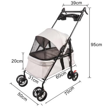 Візок для собак Homewell 2в1, сірий: візок-будка, переноска, з гальмом, 50x70x99 см