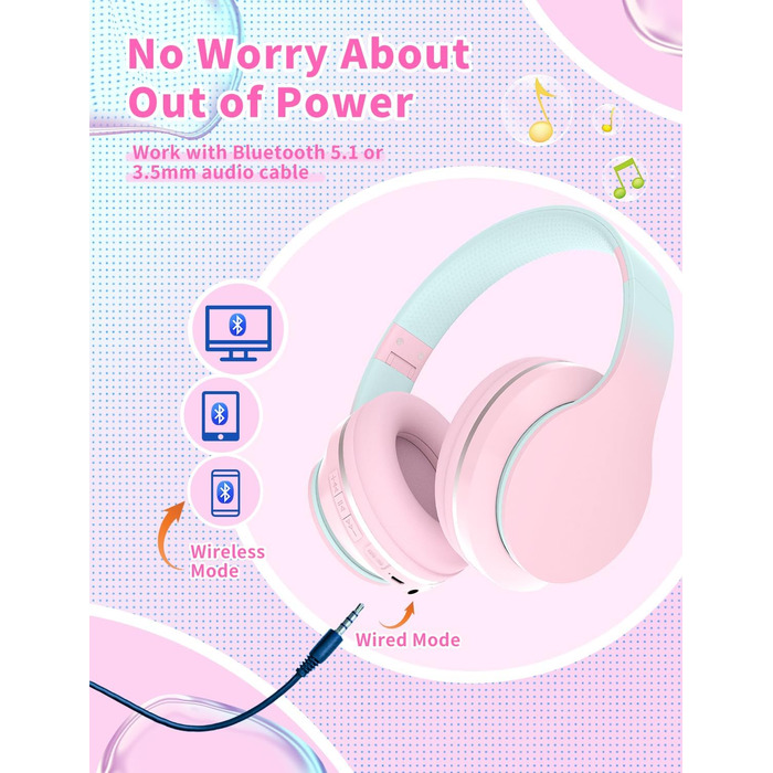 Дитячі навушники Xunpuls Bluetooth Over-Ear з мікрофоном (Рожеві)