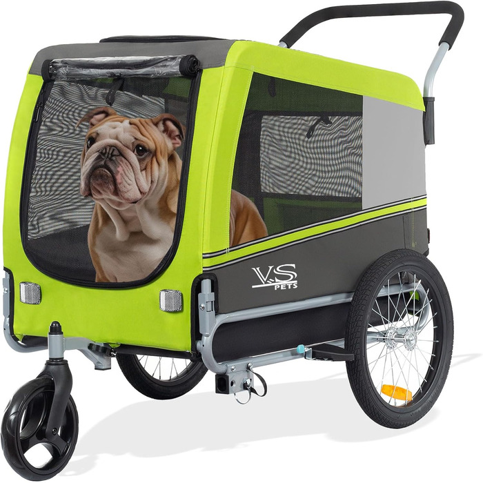 Візок для собак Tiggo VS Pets 2-в-1: візок та велосипедний причіп, великий, 270 л, до 35 кг (зелений)