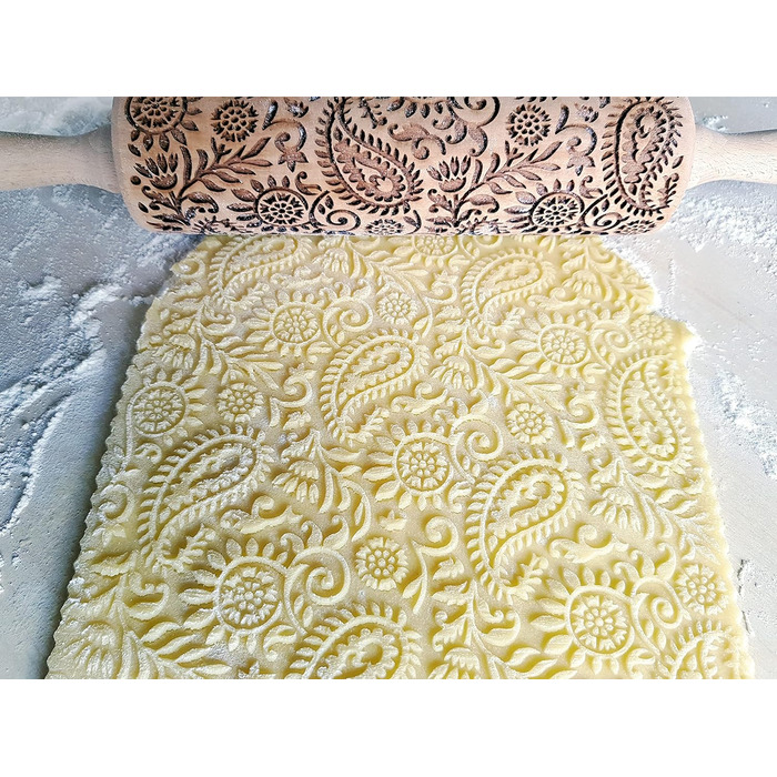 Індійська скалка з візерунком Paisley для тіста і кераміки Algis Crafts – декорована качалка для домашньої випічки