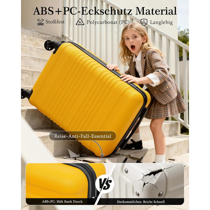 Набір валіз COOLIFE для ручної поклажі (55x35x20cm + 40x25x20cm) з TSA замком, 4 колеса, ABS, жовто-чорний колір