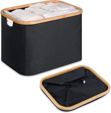 Efluky Foldable Laundry Basket 50L, Bamboo Fabric Foldable Storage Basket, Collapsible Storage Basket, Laundry Baskets for Bedroom Bathroom (Black)