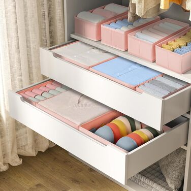 Drawer Organizer - Foldable Underwear Organizer Storage Box Fabric 16 Pieces Organizer Closet for Clothes, Socks (12 Pieces, Pink)