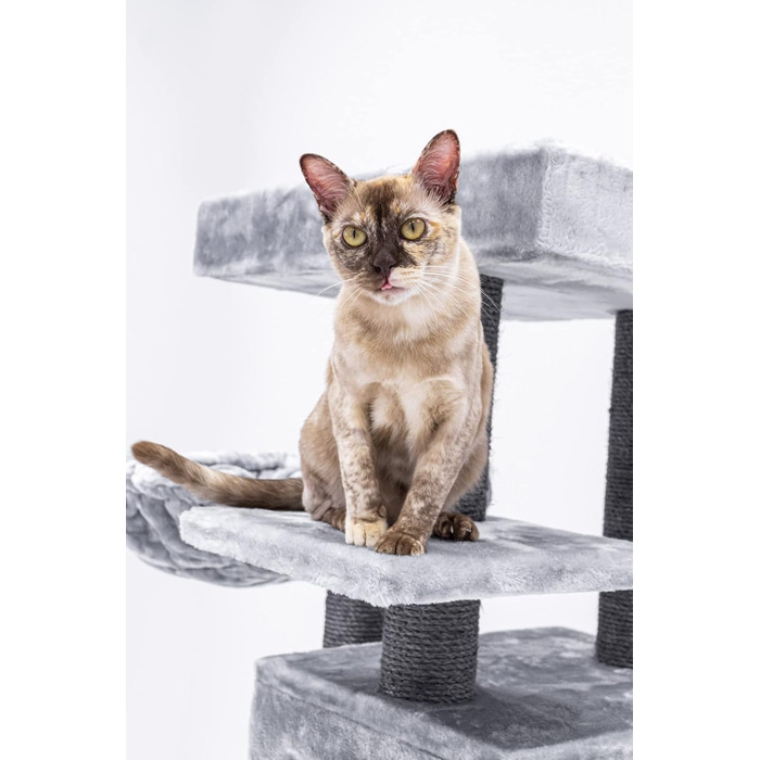 Котячий будиночок Petrebels Cleopatra: когтеточка, лежанка, печера, 134 см, бежевий/сірий