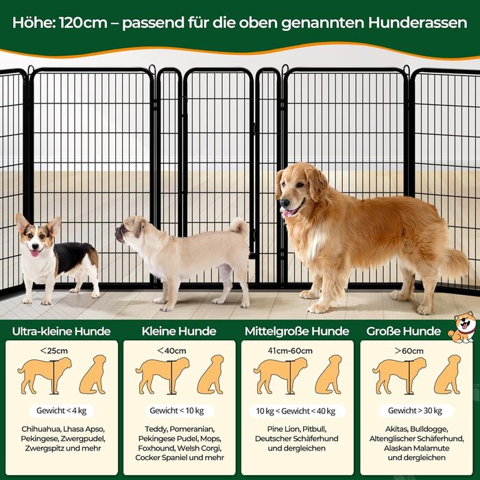 Вольєр для цуценят Yaheetech, 120 см, 16 частин, автоматичне замикання, чорний, для квартири та саду