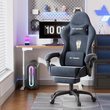 Геймерське крісло Ferghana Ergonomisch LW210: Сіре, з підголівником, підтримкою спини, підлокітниками та підставкою для ніг