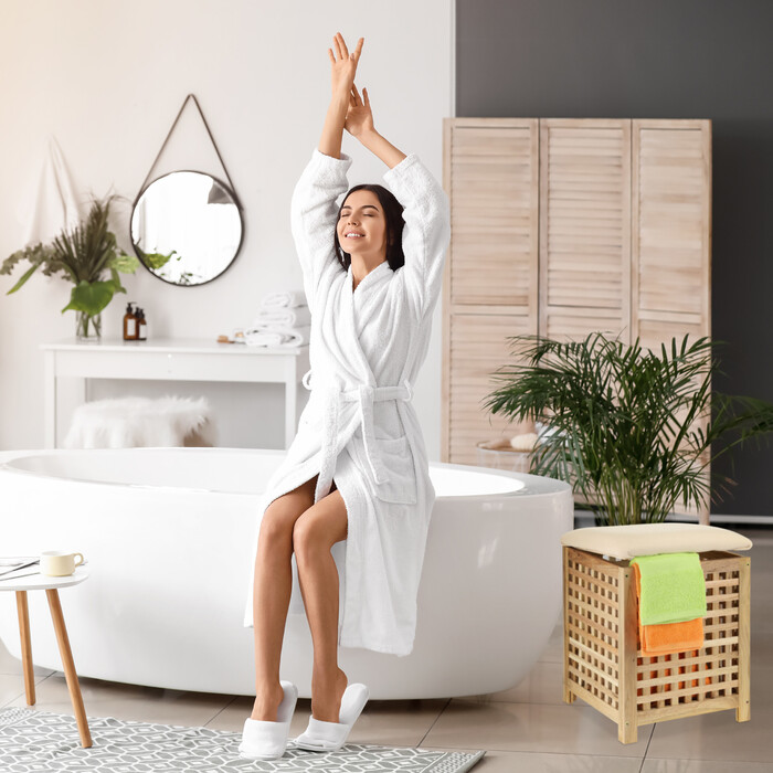 Relaxdays Laundry Basket with Seat Walnut