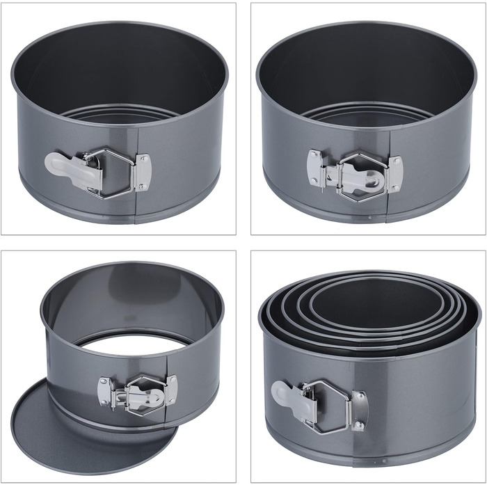 Набір форм для випічки Relaxdays, 5 шт., діаметр 12-20 см, сталь, антипригарне покриття, круглі, антрацит