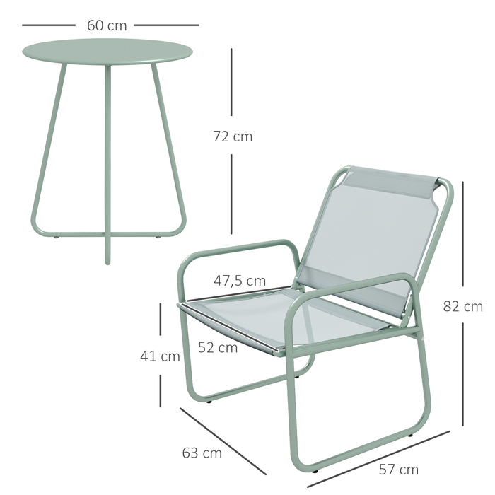 Набір вуличних меблів Outsunny 3tlg Bistro Set для балкона з 1 столом та 2 стільцями, садовий комплект з сітки зеленого кольору для саду та тераси