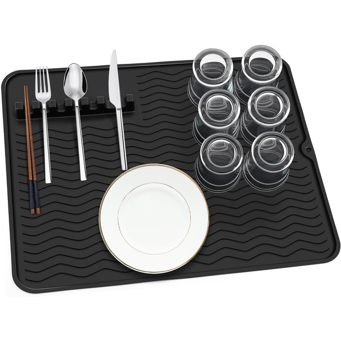 Килимок для посуду Thinkingwings 50x40 см з силікону, чорний, термостійкий, неслизький