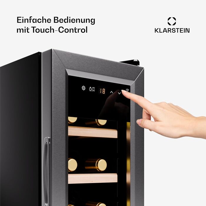 Klarstein Wine Fridge - 16 Bottle Compact Wine Cooler with Glass Door - Stainless Steel - 5-18°C Temperature Control
