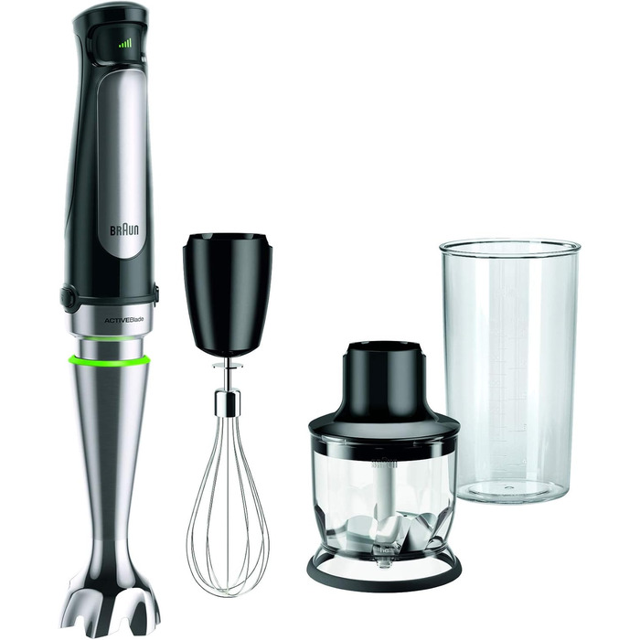 Блендер Braun MultiQuick 7 MQ 7025X, 3-в-1, 1000 Вт, подрібнювач 350 мл, вінчик, плавне регулювання швидкості, чорний, модель 2019, 3 насадки