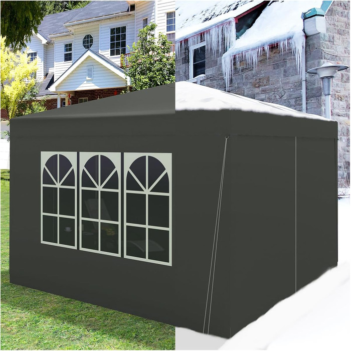 WOLTU Pop-Up Gazebo, Waterproof Folding Pavilion, Sunshade Event Pavilion with Side Walls, Garden Pavilion for Patio, Camping, Festival, Pagoda Tent from Oxford Fabric and Metal Frame, 3 x 3 m (Grey)