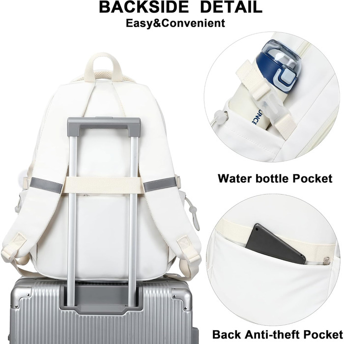 Шкільний рюкзак для підлітків, дівчаток, 3-в-1: рюкзак, ланчбокс, пенал, бежевий (15.6