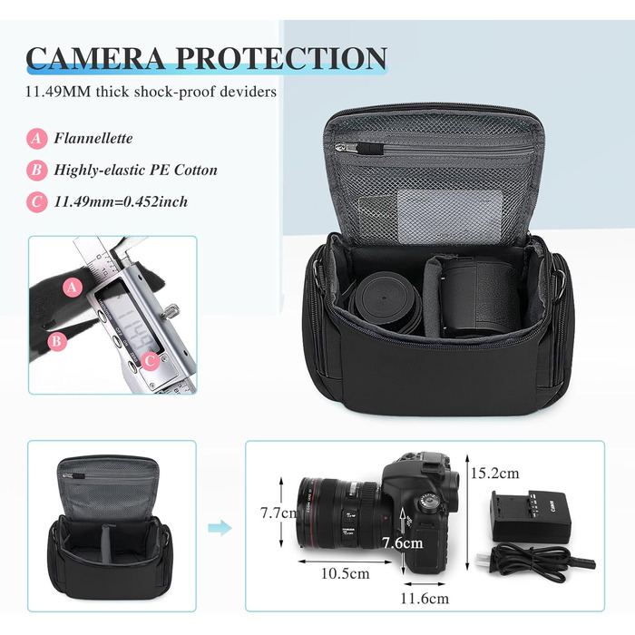 Сумка для камери Baigio: фотосумка для DSLR/SLR камер, об'єктивів та аксесуарів (чорна)