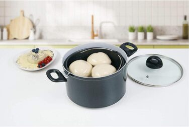 Набір керамічних каструль Genius Cerafit Magic Pot 24 см, 6,4 л з друшляком і скляною кришкою, універсальний для всіх плит, чорний