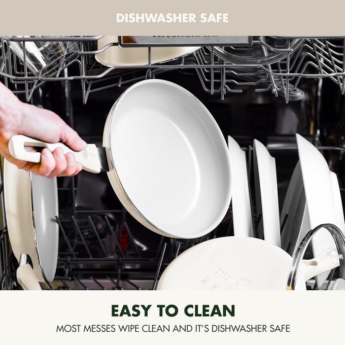 Набір кухонного посуду GreenPan Dover Healthy Ceramic Antihaft, 12 предметів, без PFAS, придатний для миття в посудомийній машині, зручні ручки, кремово-білий