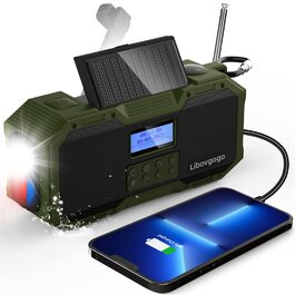 Портативне радіо Libovgogo DF-588D DAB+ FM з Bluetooth, водонепроникний динамік, радіо з ручкою, сонячна панель, Powerbank 4000mAh, ліхтарик, стробоскоп, нічник, будильник, SOS