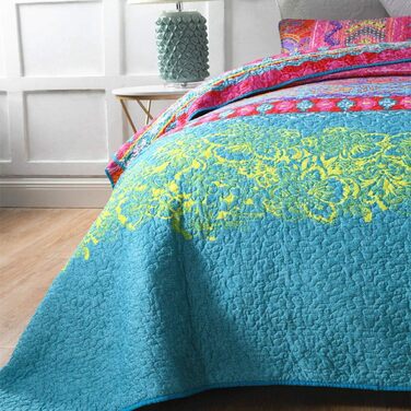 Qucover Boho Bedspread 220x240cm Duvet Cover for Double Bed Quilted Blanket with 2 Pillows Indian Style Boho-3 220x240cm+50x75cm x2