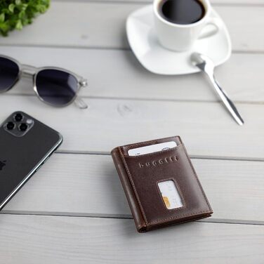 Гаманець Bugatti Secure Slim Mini з RFID-захистом, шкіряний, коричневий - компактний картхолдер з монетником