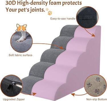 Сходинки для собак широкі, 5 сходинок, 62 см, з щільного пінополіуретану, для маленьких собак, знімний чохол та неслизьке дно