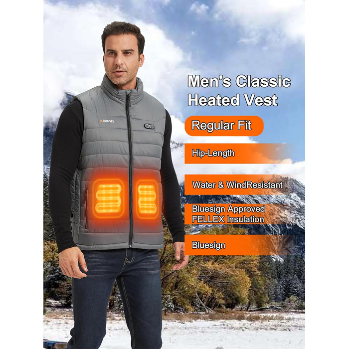Обогрівальний жилет Gokozy для чоловіків та жінок з акумулятором 10000 mAh та 5 зонами обігріву, для катання на лижах та полювання (M, Сірий)