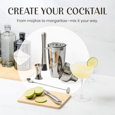 Набір для приготування коктейлів Mixology & Craft Cocktail Set (10 предметів) - Набір шейкерів та барного аксесуару з нержавіючої сталі з підставкою з бамбука. Декоративний подарунковий набір, сріблястий.