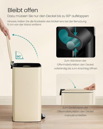 Відро для сміття SONGMICS з педаллю, сталеве, з внутрішнім відром, Soft-Close, 30 л, пісочно-бежевий