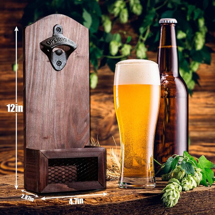 Goldmiky Wooden Bottle Openers for Wall Mounting, Vintage Wooden Bottle Opener for Bar, Kitchen, Terrace, Wall Bottle Opener Bottle Opener Bar Beer, Gift for Men and Beer Lovers Style A