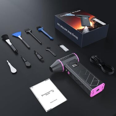 Електричний пилосос-фен, 10000mAh, LCD, міні-фен з ліхтариком для відпочинку на природі, 180000RPM, 4-та ступінь сили, чорний