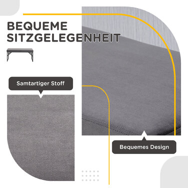 HOMCOM Upholstered Bench with Velvet Look, Bed Bench, Vanity Bench, Entryway Bench for Living Room, Bedroom, Dark Grey, 115x46x49 cm