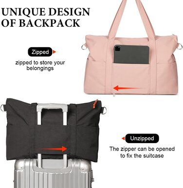 Спортивна сумка Flintronic для жінок, дорожня сумка-мішок, сумка на вихідні з чохлом для візка, водонепроникна, сумка для тренажерного залу, дорожня сумка, ручна поклажа для спорту, подорожей, літака (Рожева)