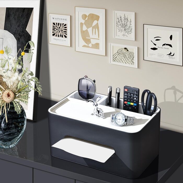 KINGFOM Склянка для серветок з 2 відсіками, шкіряна, для дому, офісу, ванної кімнати (Чорний)